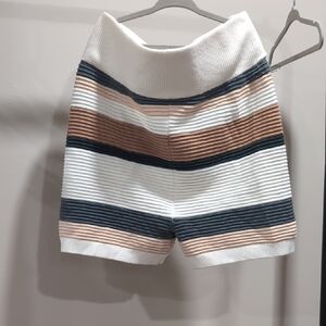 Aerie High Waist Striped Shorts - White, Tan, Brown, Black